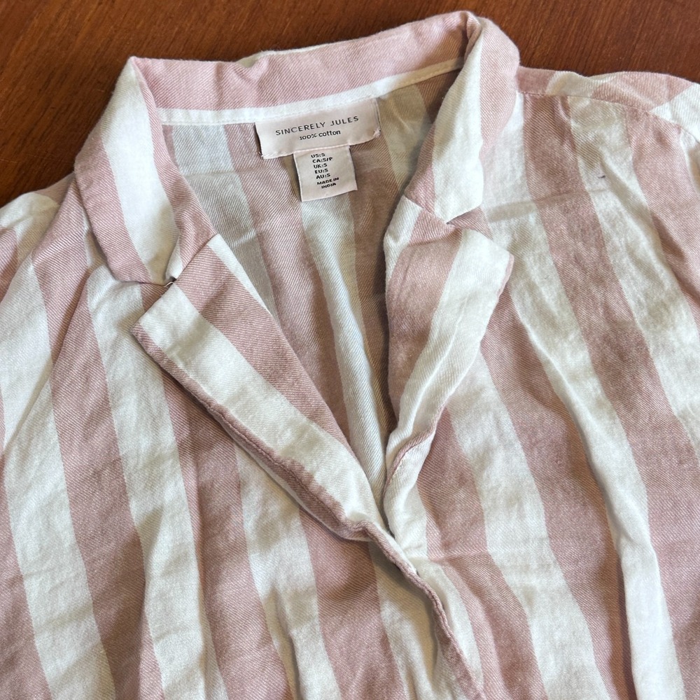 Sincerely Jules Pajama Set Womens Small Pink White Striped Cotton 2 Piece